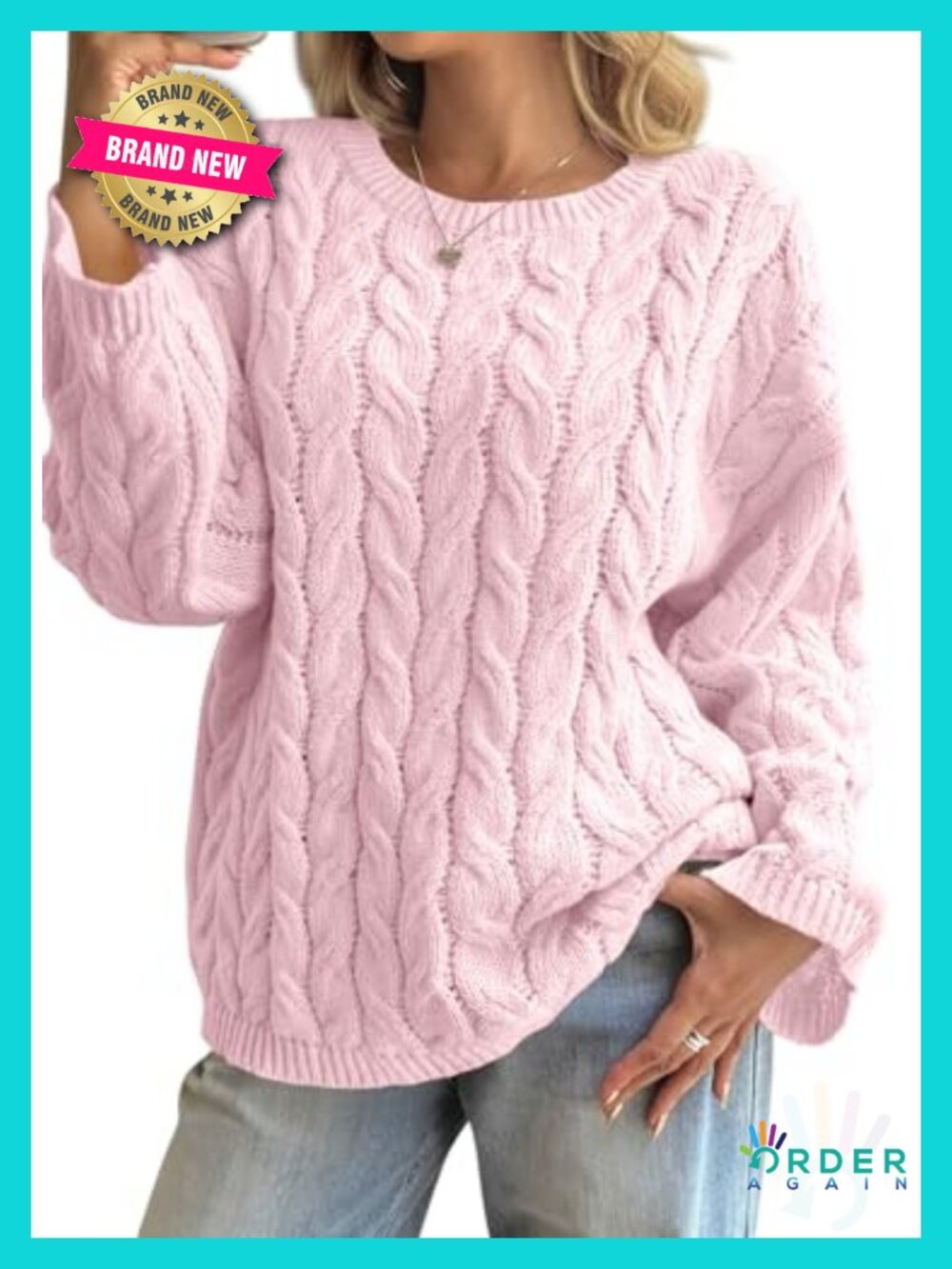 Oversized Chunky Cable Knit Long Sleeve Pullover Sweater Women Cozy Fall